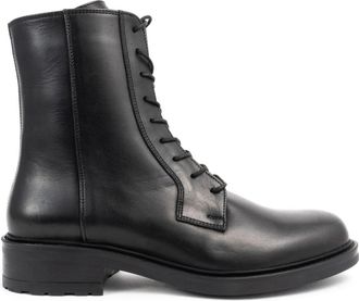 Sergio Moretti Casual Zwarte Enkellaarsjes - Dames - Veterlaarzen - Zwart - 39 EU - Leer - Schoenen