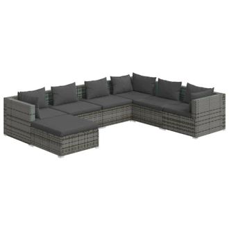 vidaXL Set De Muebles De Jard&iacute;n 7 Pzas Y Cojines Rat&aacute;n Sint&eacute;tico Gris Vidaxl