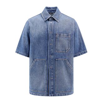 Fendi Denim Oversize Shirt met Drukknoopsluiting - Heren - Korte mouwen Overhemden - Blauw - M - Denim - Overhemden