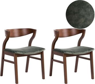 Beliani Set of 2 Dining Chairs Brown and Dark Green Plywood Polyester Fabric Rubberwood Legs Retro Traditional Style MAROA