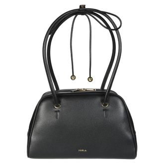 Furla Poppy M Dome - Dames - Handtassen - Zwart - ONE Size - Leer - Tassen