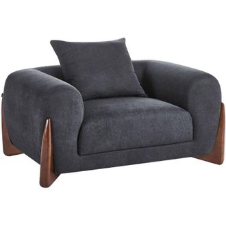 Beliani Armchair Black Fabric Upholstery Wooden Legs with Armrests Living Room Reading Corner Modern Style VINLIDEN