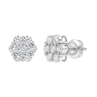 LuvMyJewelry Meadow 1.75 Ct TW Lab Grown Diamond Cluster Studs 14K Gold Earrings