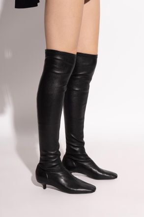Toteme Leather Heeled Boots, Womens, Black