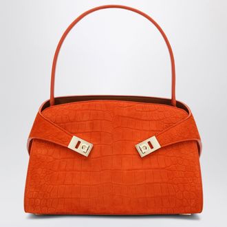 Ferragamo Orange Hug Soft M top-handle bag with crocodile effect