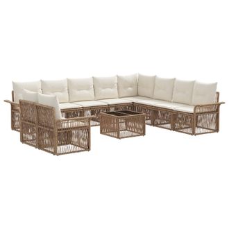 vidaXL Conjunto De Sof&aacute;s De Jard&iacute;n 11 Pcs Beige Rat&aacute;n Sint&eacute;tico Vidaxl