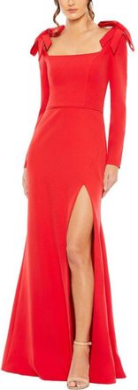 Mac Duggal Empire Waist Bow Shoulder Gown