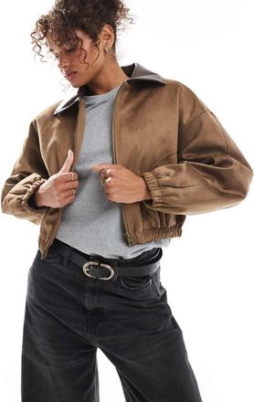 Asos Bomber in camoscio sintetico color mocha-Marrone