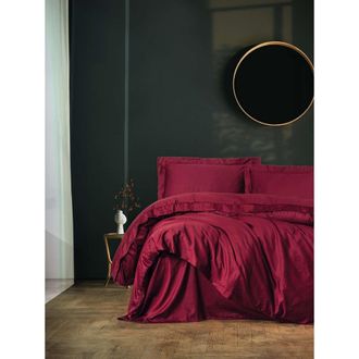 Asir Group LLC Juego De Cama - 1 Funda N&oacute;rdica 140 X 200cm + 1 Fundas De Almohada 60 X 60 Cm - Sat&eacute;n - Rojo Burdeos