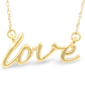 Pompeii3 14K Yellow Gold Love Script Pendant Necklace with 18 14K Yellow Gold Chain