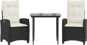 vidaXL Vidaxl - Set Comedor De Jard&iacute;n 3 Pzas Con Cojines Rat&aacute;n Sint&eacute;tico Negro