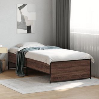 vidaXL Estructura Cama Madera Ingenier&iacute;a Metal Marr&oacute;n Roble 90x190 Cm Vidaxl