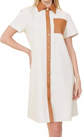 Dolce Cabo Vegan Leather Perforated Short Sleeve Dress In Cream/brown