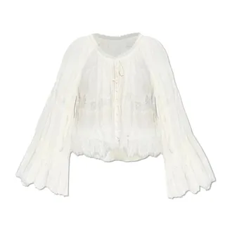 LoveShackFancy Blouses, female, Beige, Size: M Darline Silk Top