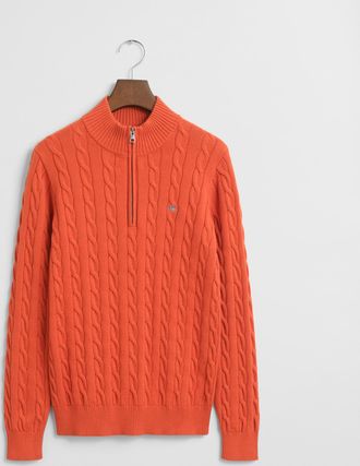 GANT Teens Cotton Cable Knit Half-Zip Sweater (158/164) DEEP ORANGE