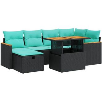 vidaXL 7 Piece Garden Sofa Set with Cushions Brown Poly Rattan Acacia vidaXL