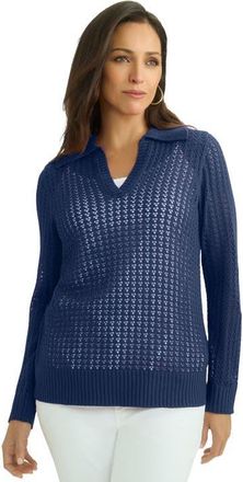 Jessica London Pullover Crochet Polo in Navy at Nordstrom, Size Large
