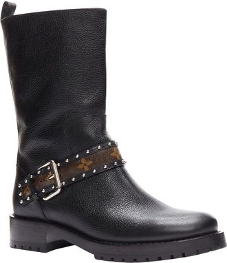 Louis Vuitton Womens Leather Lev Monogram Top Strap Pull On Motorcycle Boot (Authentic Pre-Loved)