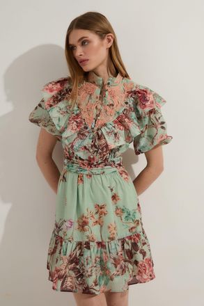 Karen Millen Womens Tall Floral Applique Lace Mini Dress - Peach - Size 12 UK