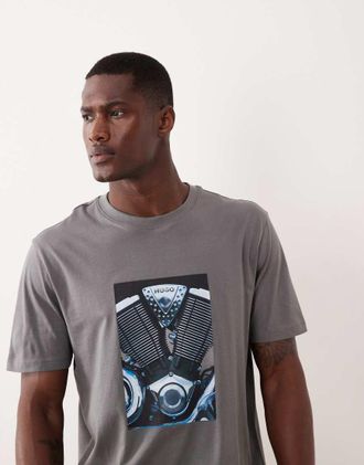 HUGO BOSS HUGO Red - T-shirt grigio scuro con stampa