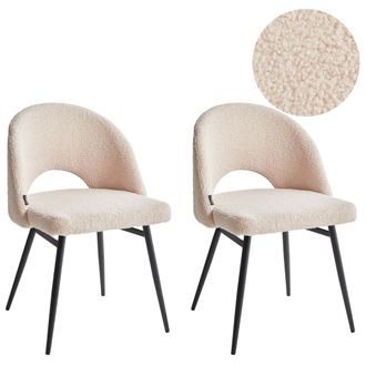 Beliani Conjunto De 2 Sillas De Comedor Modernas Tapicer&iacute;a De Tela Boucl&eacute; Respaldo Rebajado Asiento Sal&oacute;n Comedor Beige Onaga