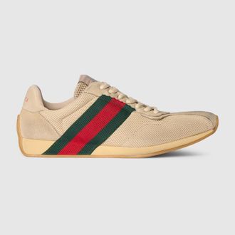 Gucci Womens Gucci Tempo Sneaker, Beige, Fabric