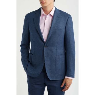 Canali Kei Trim Fit Blue Wool & Cotton Blend Herringbone Sport Coat in Medium Blue at Nordstrom, Size 52