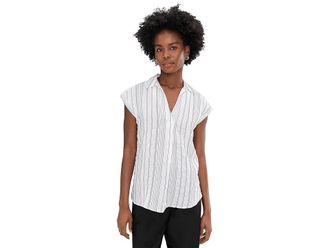 Vince Camuto Relaxed Collar Short Sleeve Blouse Womens Clothing Ultra White : SM, Nylon/Polyester/Viscose