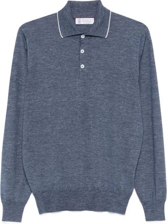 Brunello Cucinelli Ribgebreid button-up poloshirt - Blauw