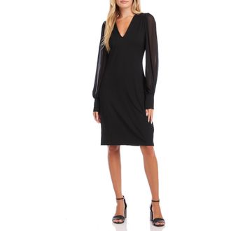 Karen Kane V-Neck Long Sleeve Dress in Black at Nordstrom, Size Large