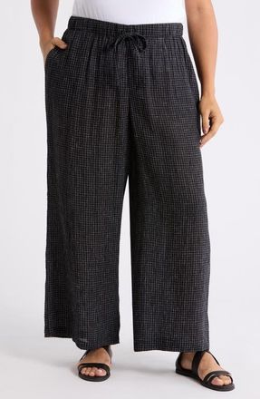 Eileen Fisher Crinkled Organic Linen Drawstring Pants in Black/White at Nordstrom, Size 1 X