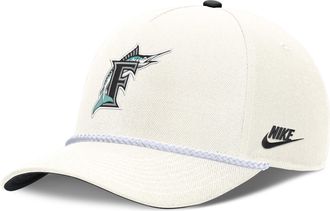 Nike Miami Marlins Cooperstown Rise Nike Mens MLB Adjustable Hat in White | NB45422MFMV-U8F
