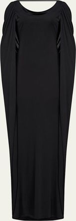Halston Heritage Akeem Cowl-Neck Jersey Cape Gown