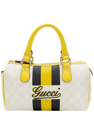 Gucci White Gg Supreme Canvas Web Small Boston Bag (Authentic Pre-Loved)