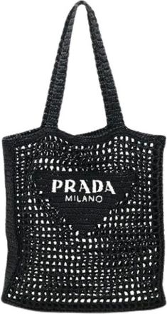 Prada Pre-owned Tote Bags, female, Black, Size: ONE SIZE Pre-owned Raffia Tote Bag