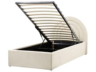 Beliani Letto Singolo Con Testiera Semicircolare In Poliestere Beige 90x200 Cm Base A Doghe Anet