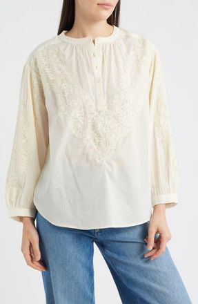 Vince Camuto Lace Trim Half Placket Blouse in New Ivory at Nordstrom, Size Xx-Small