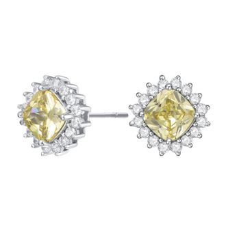 Rachel Glauber Classy 10mm Halo Square Stud Earrings with Colored Cubic Zirconia