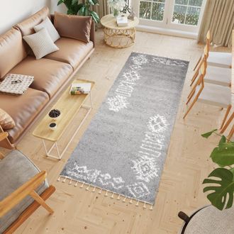 Tapiso Alfombra de pasillo shaggy de polipropileno en gris oscuro 100x400 cm