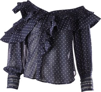 Self Portrait Plumetis top met ruches in blauw polyester