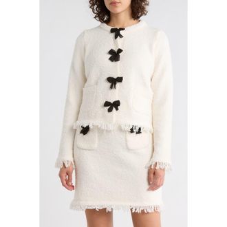 Adrianna Papell Bow Front Textured Cardigan in Ivory/Black at Nordstrom Rack, Size X-Large
