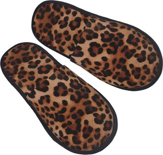 Generic Fluffy Slippers Leopard Print Reusable Fleece Slippers Furry Indoor Shoes For Guest Room Hotel Travel M