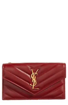 Saint Laurent Cassandre Envelope Flap Card Case in Rouge Opium at Nordstrom