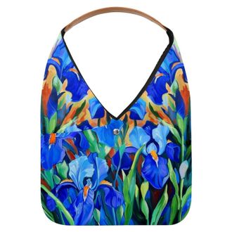 Generic Blue Blue Irises Painting Reusable Lightweight Grocery Bags - Foldable Into Compact Pouch, Washable & Sturdy, Multipurpose for Shopping and Travel