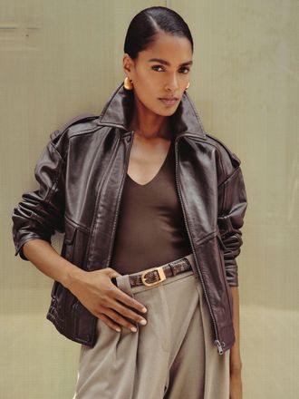 Reiss Aubergine Petite Oversized Leather Jacket, 16