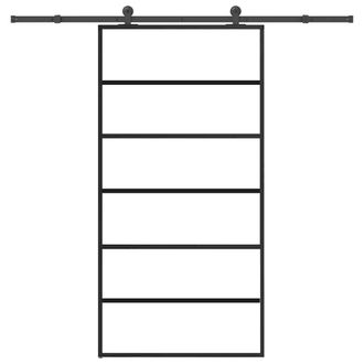 Berkfield Home Sliding Door with Hardware Set 102x205 cm ESG Glass&Aluminium in Black