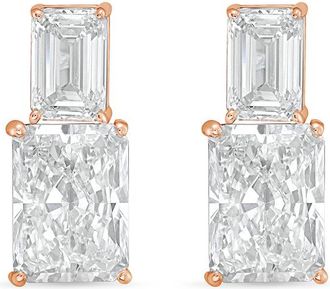Diana M. Jewels 14kt rose gold 15cts lab grown emerald and radiant cut diamond earrings