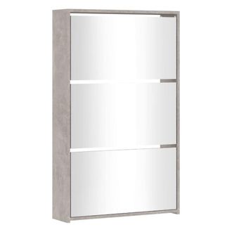Berkfield Home Shoe Cabinet with Mirror 3-Layer Concrete Grey 63x17x102.5 cm