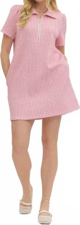 Entro Half Zip Mini Dress In Pink Gingham