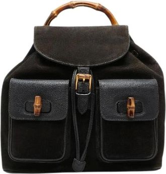 Gucci Pre-owned Backpacks, female, Black, Size: ONE SIZE Pre-owned Bamboo Suede Leather Backpack